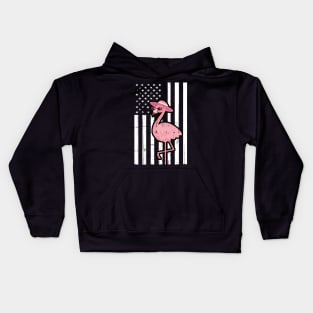 American Flag Pink Flamingo Patriotic 4th of July Kids Hoodie